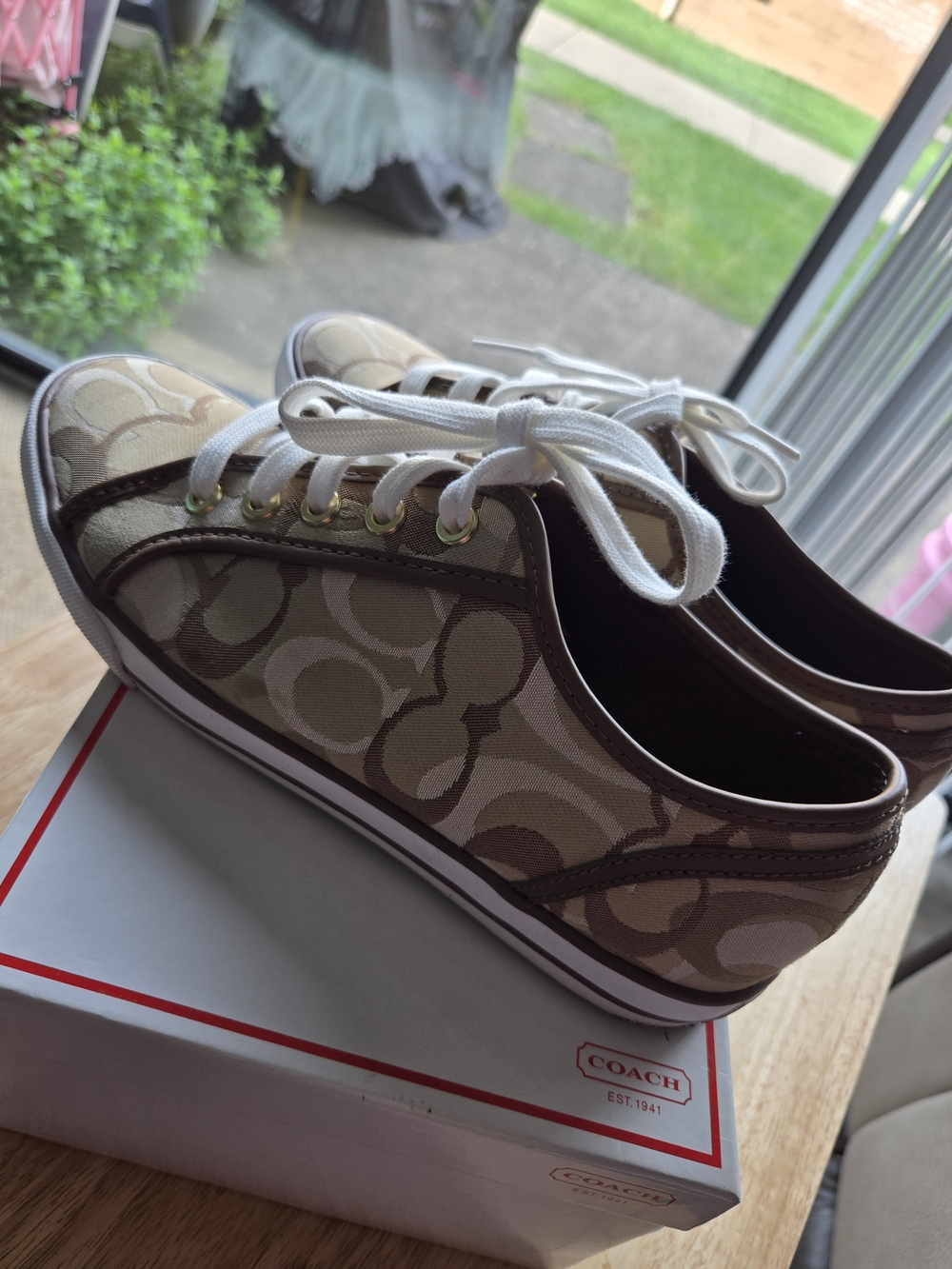 Coach Low-Top Signature Canvas Sneakers in Khaki and Brown